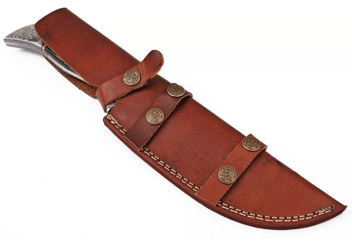 12" Damascus Steel Hunting Bowie Tracker Knife Full Tang with Leather Sheath