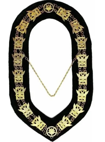 32nd Degree - Scottish Rite Wings UP Chain Collar - Gold/Silver on Black   Free Case