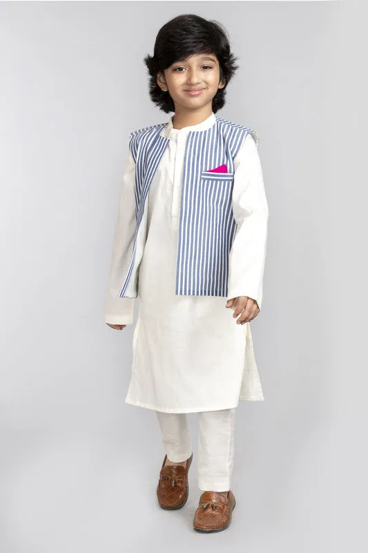 3Pcs Ivory Kurta Set with Waist Coat