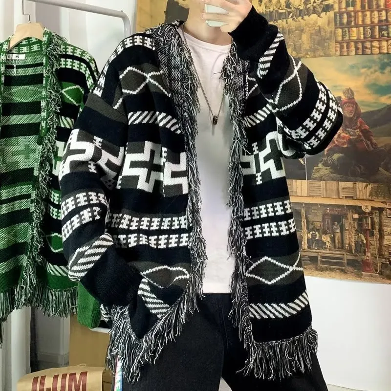 Advbridge Ethnic Style Knitted Cardigan Men Loose Lazy Tassel Sweater Shawl Autumn Winter Hip Hop Couple Knitting Top Coat Streetwear