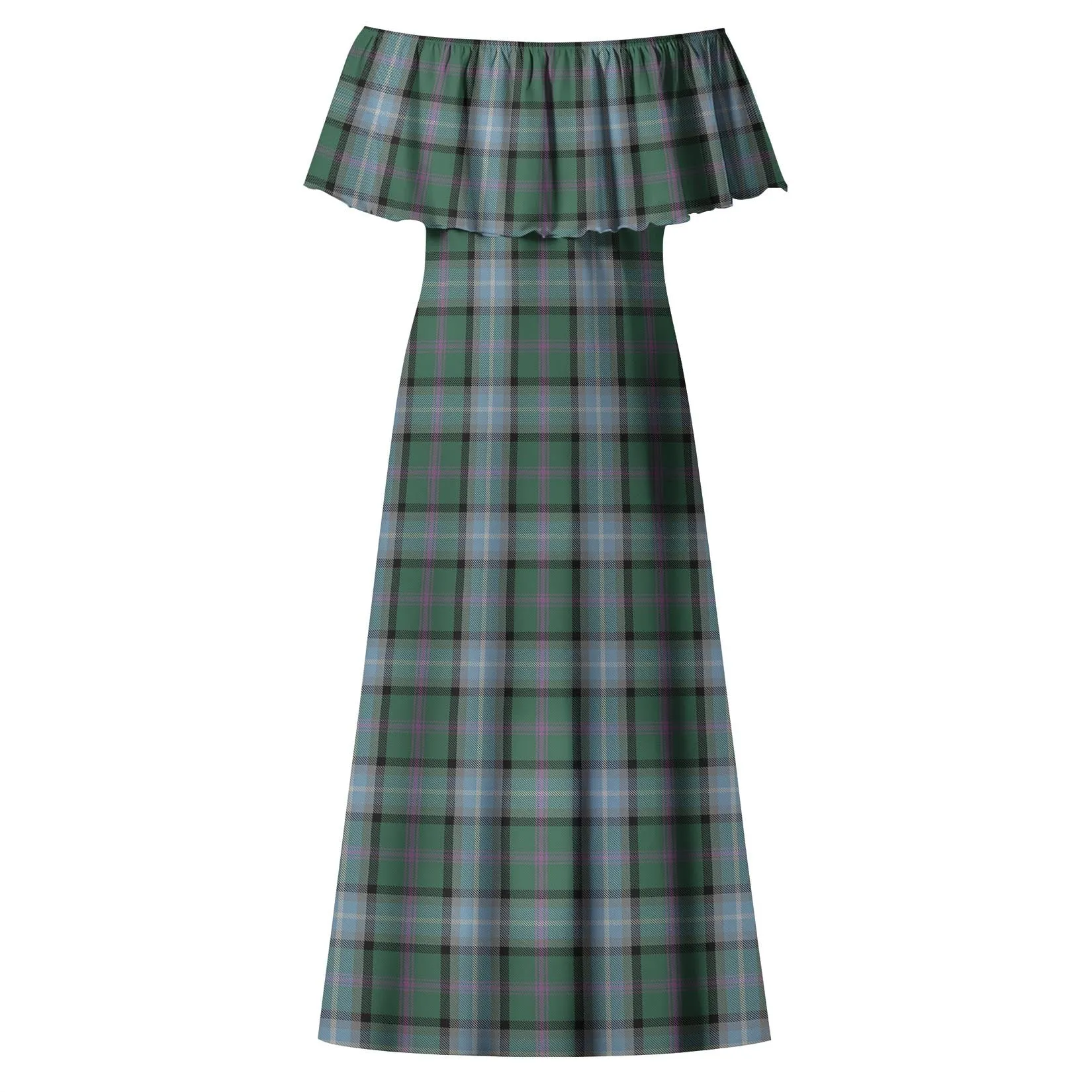 Alexander of Menstry Hunting Tartan Off Shoulder Long Dress