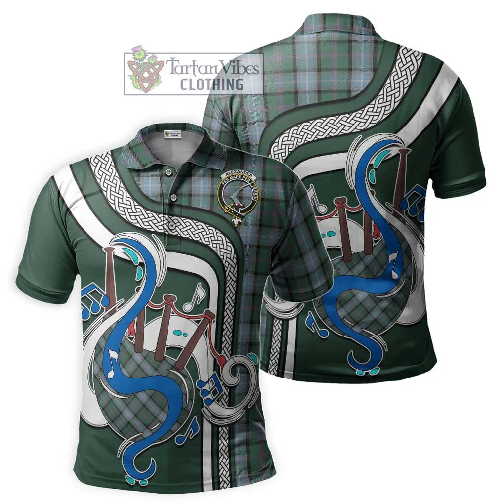 Alexander of Menstry Hunting Tartan Polo Shirt with Epic Bagpipe Style