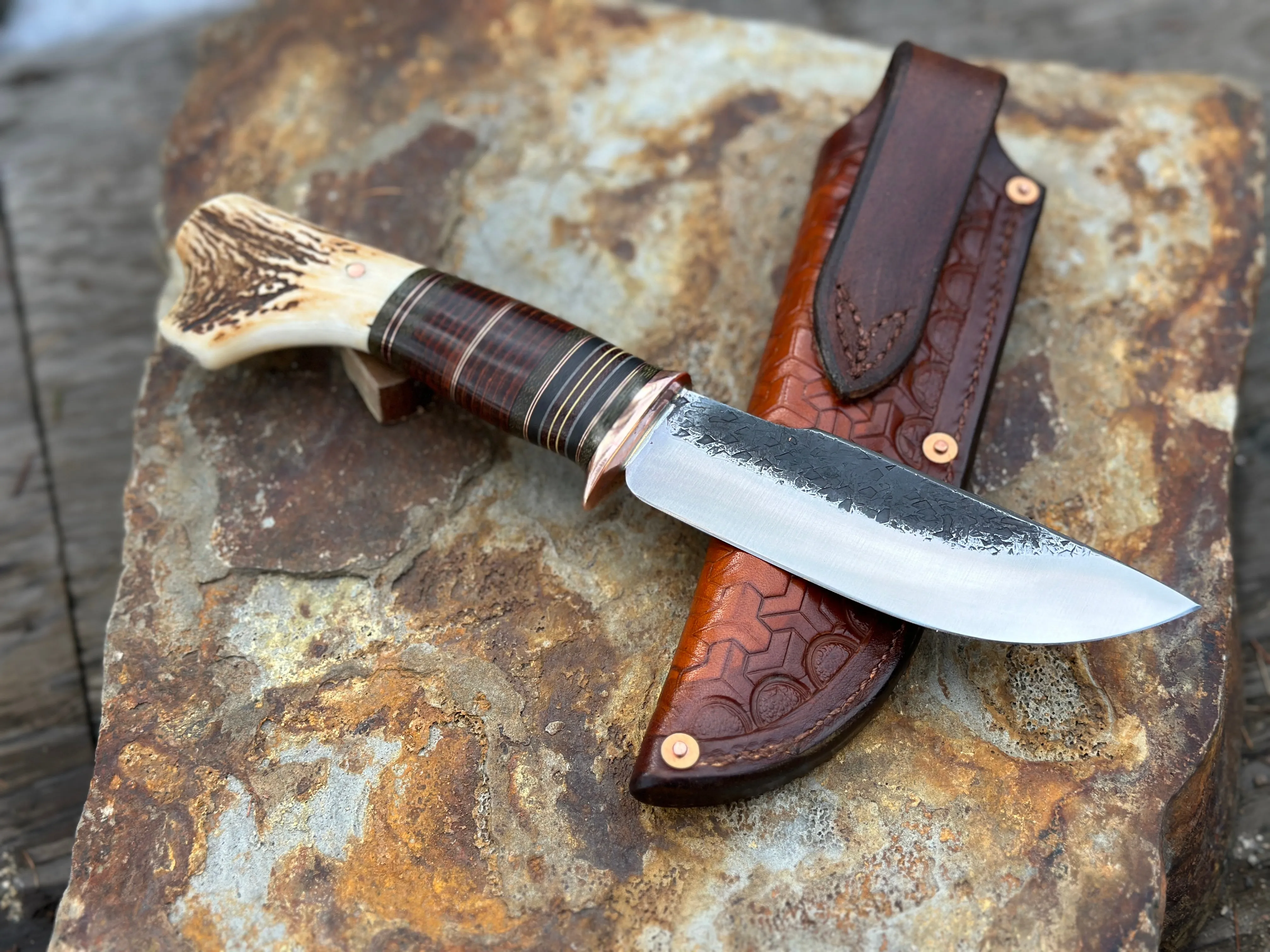 Axis Deer & Leather Drop Point