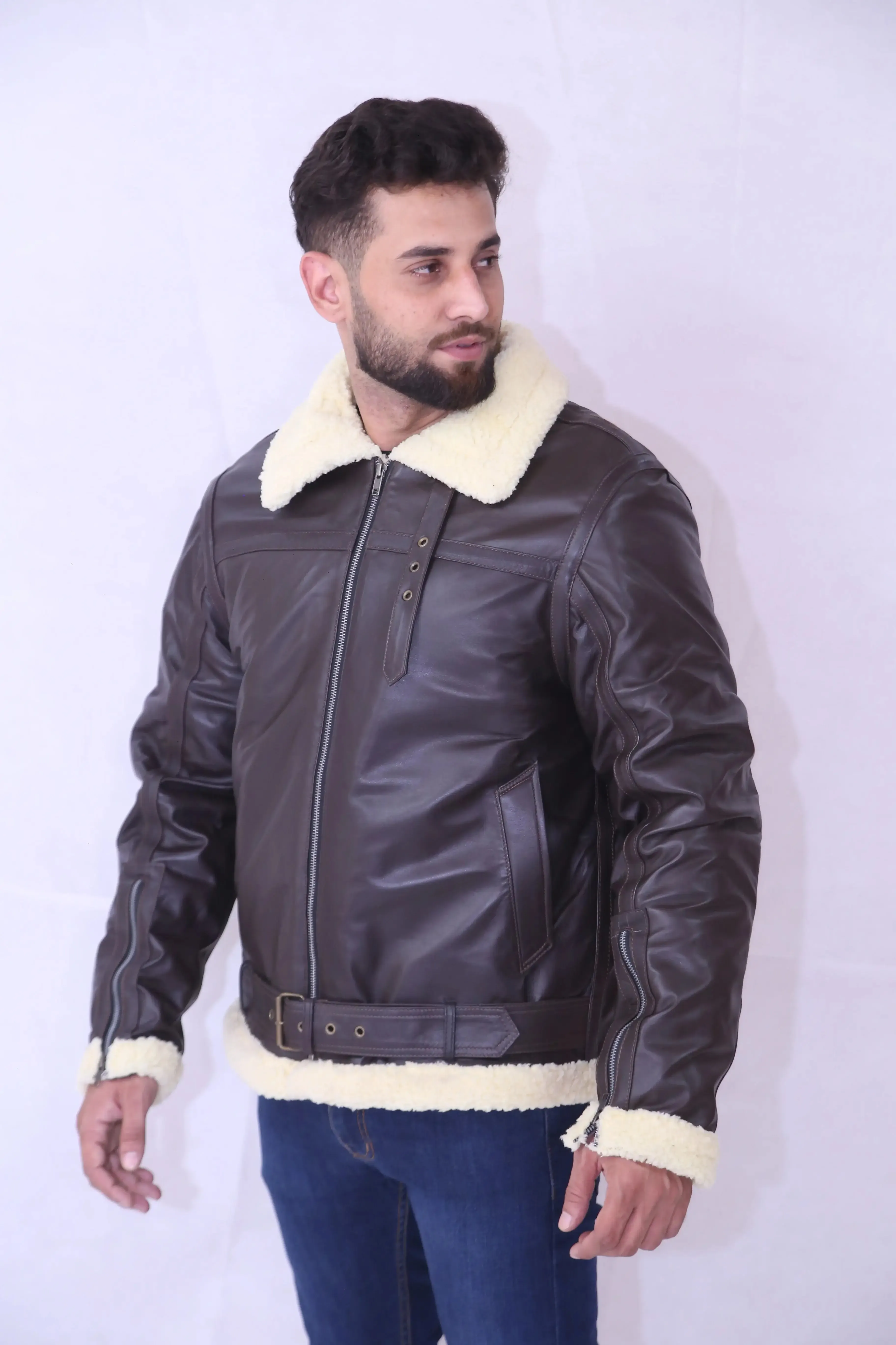 B3 Bomber RAF Aviator Shearling Men's Winter Leather Jacket