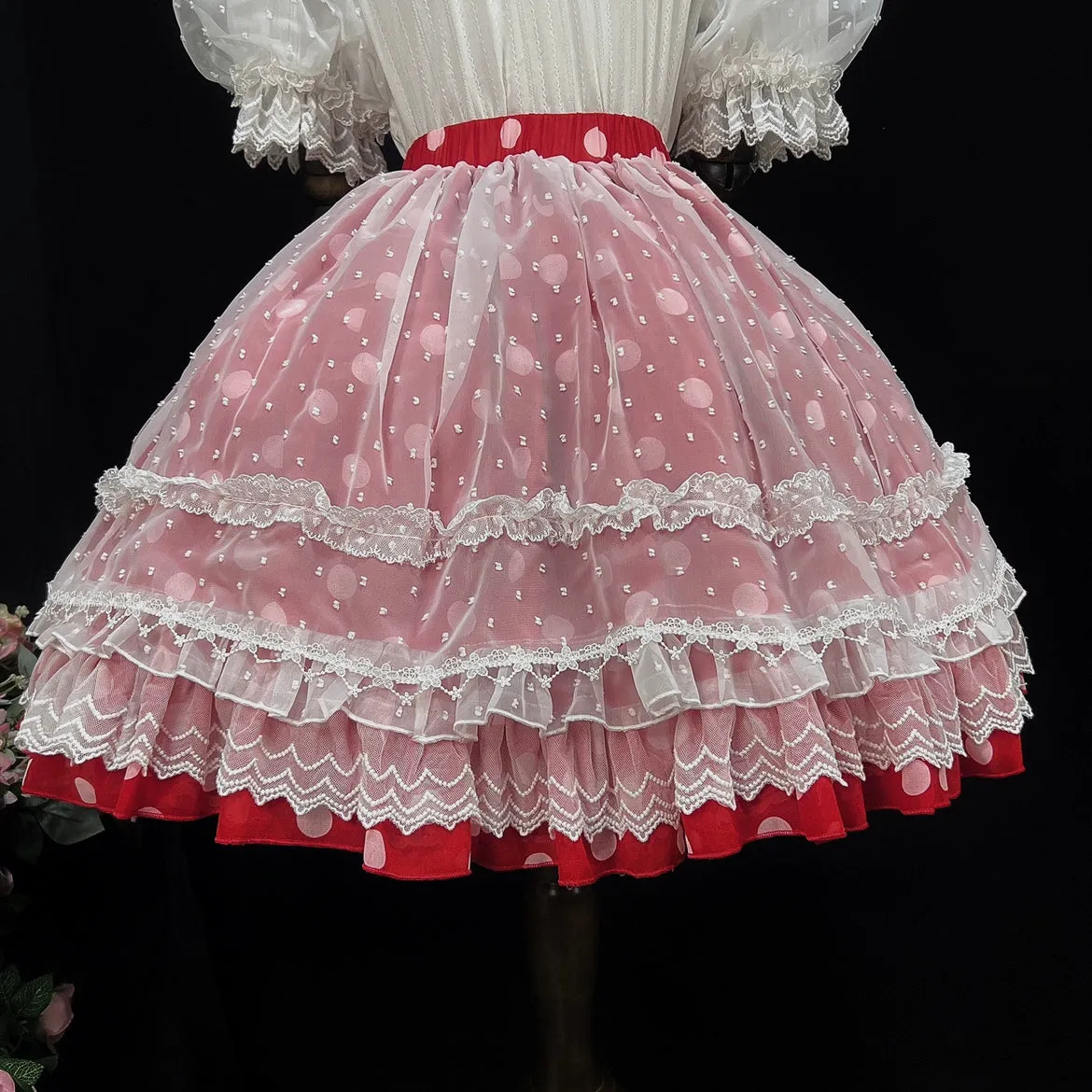 (BFM)DMFS Lolita~Elastic Waist Lolita Skirt with Chiffon and Mesh