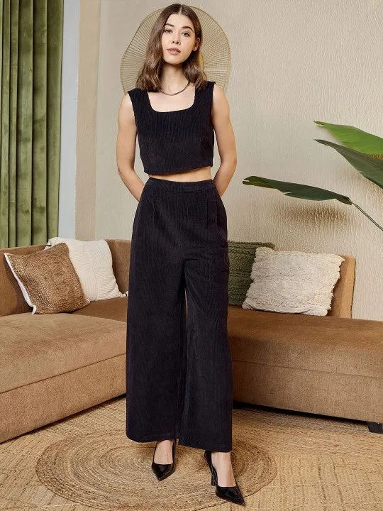 Black corduroy Three Piece Coord Set