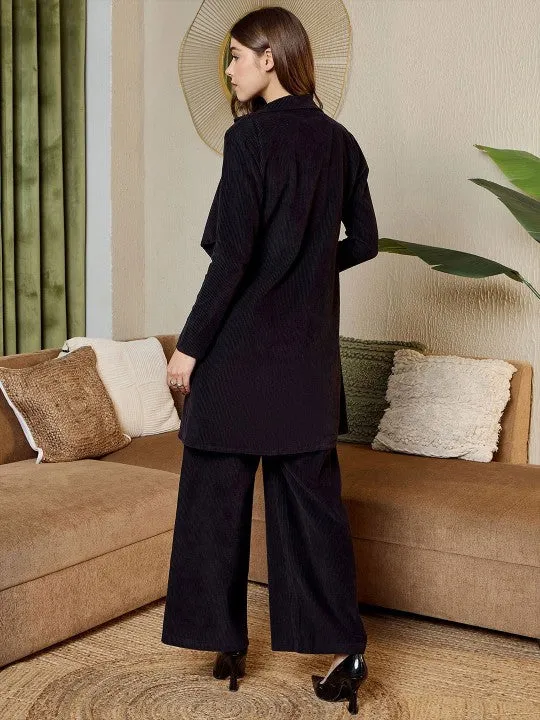 Black corduroy Three Piece Coord Set