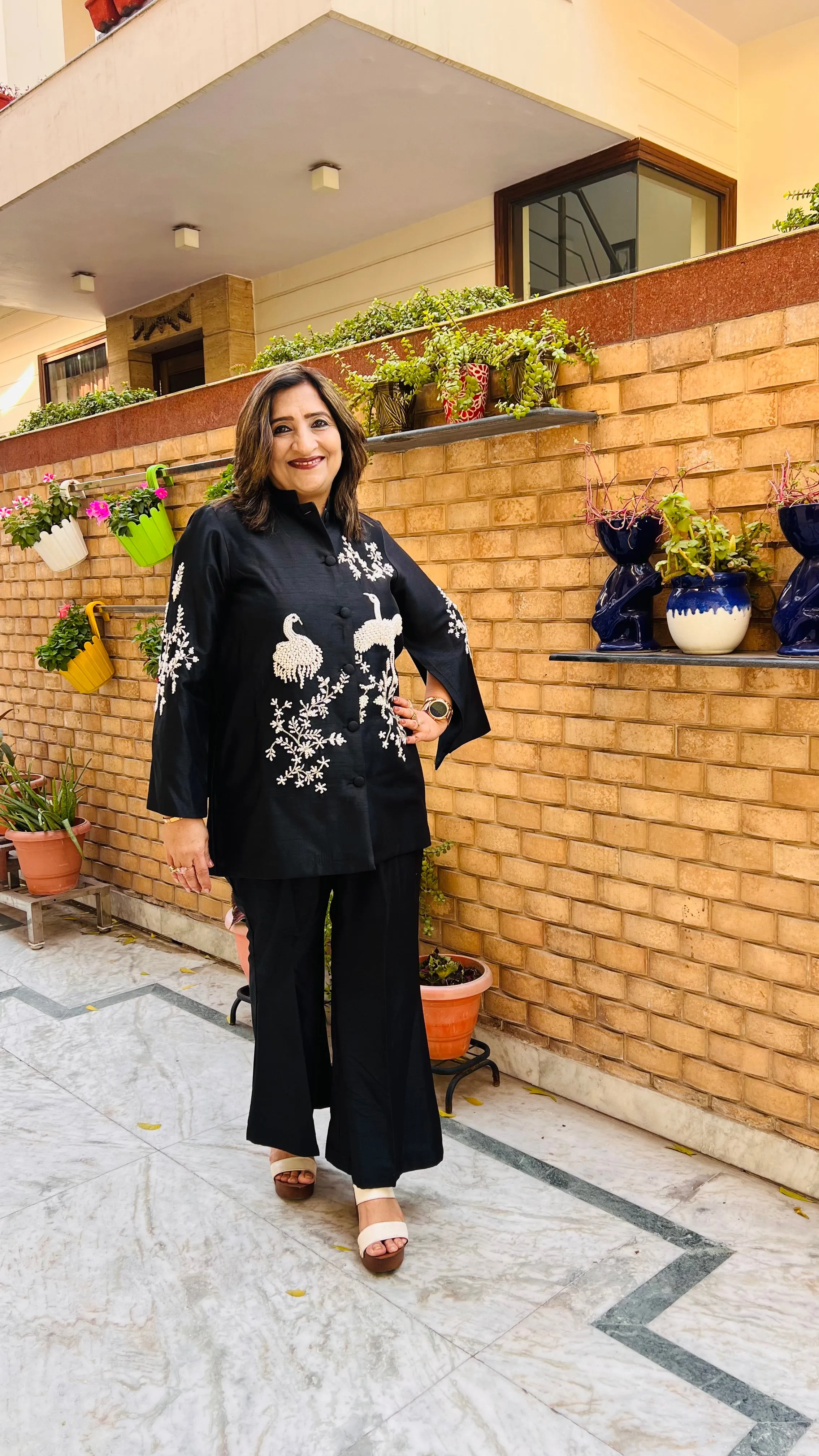 Black Embroidered Raw Silk Co-Ord Set