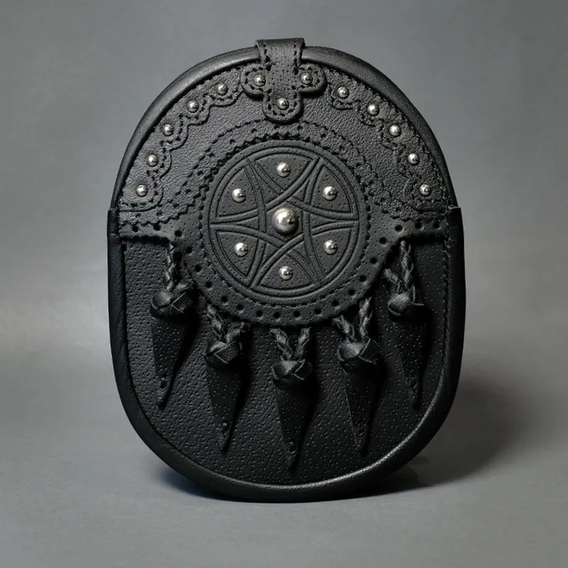 Black Leather Hunting Sporran with Celtic Embossing