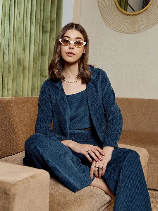 Blue corduroy Three Piece Coord Set