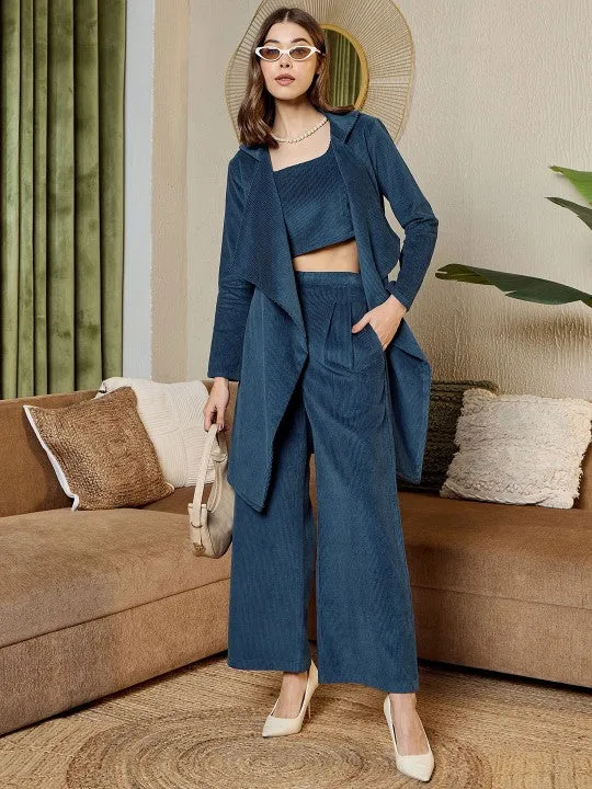 Blue corduroy Three Piece Coord Set