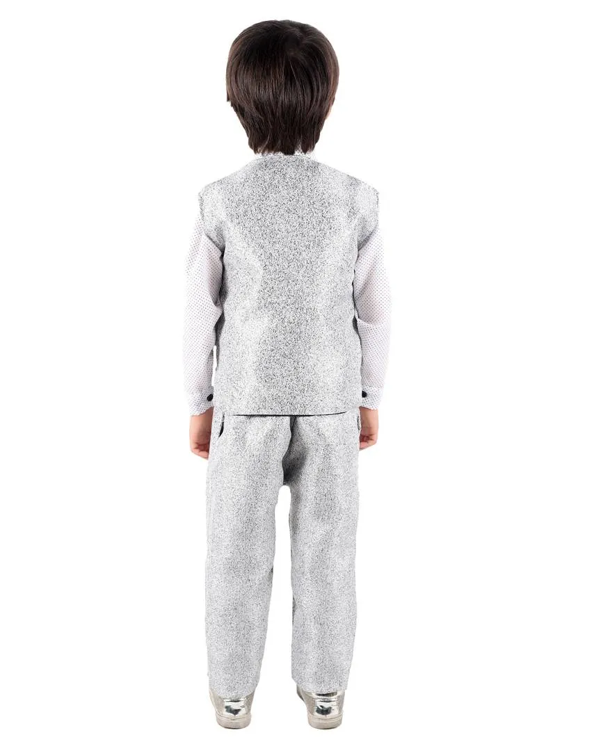 Boy's Grey Cotton Blend Self Pattern Ethnic Wear