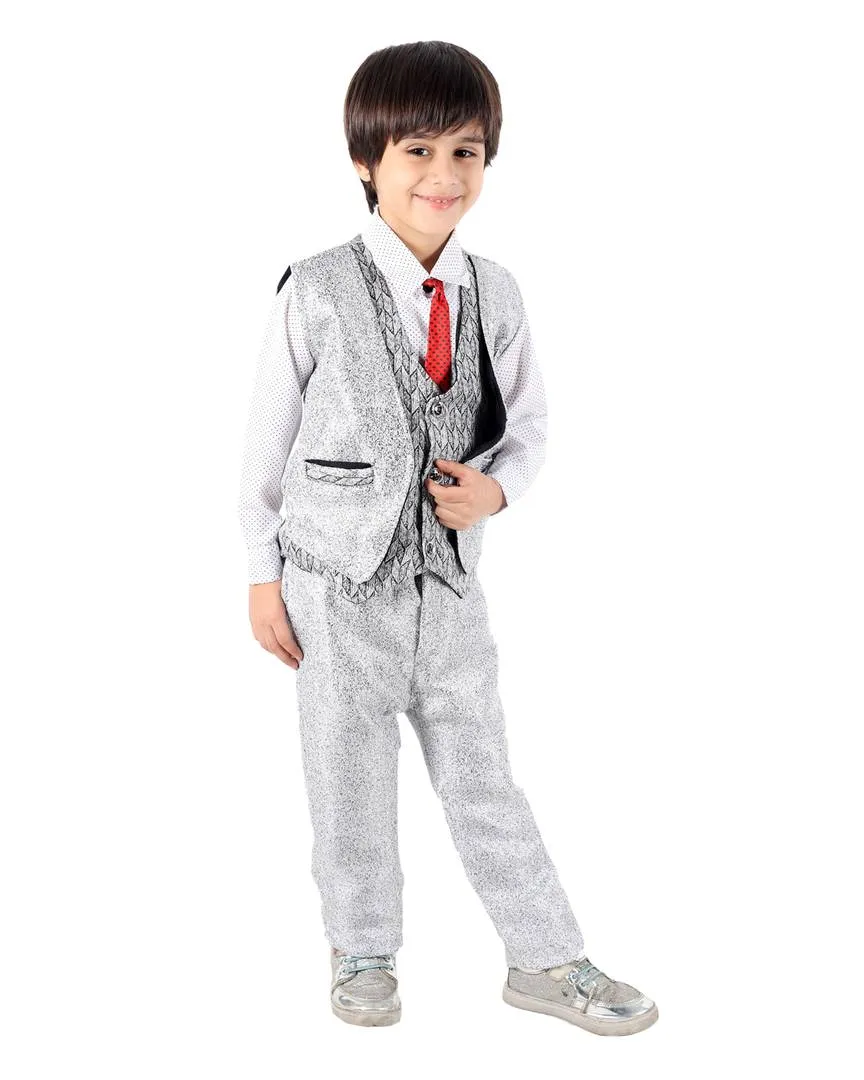 Boy's Grey Cotton Blend Self Pattern Ethnic Wear