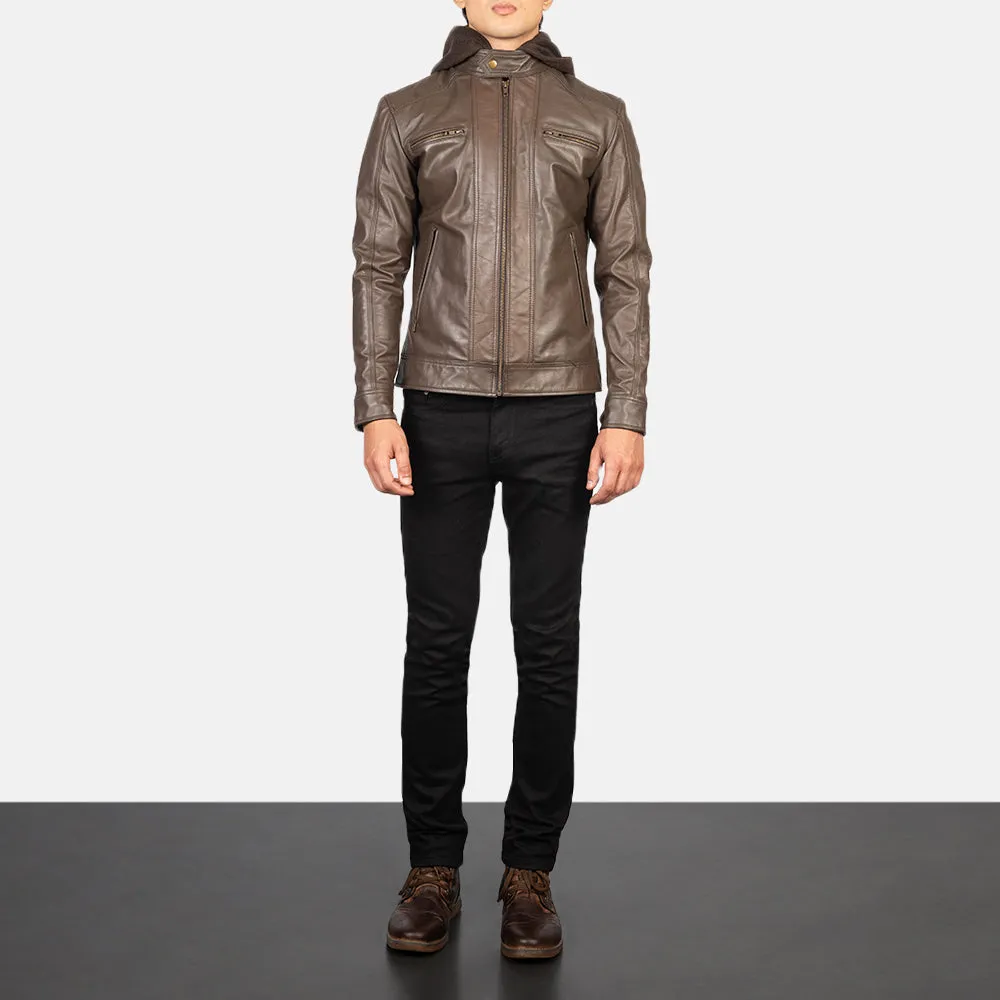 Brown Hooded Cheetah Leather Jacket