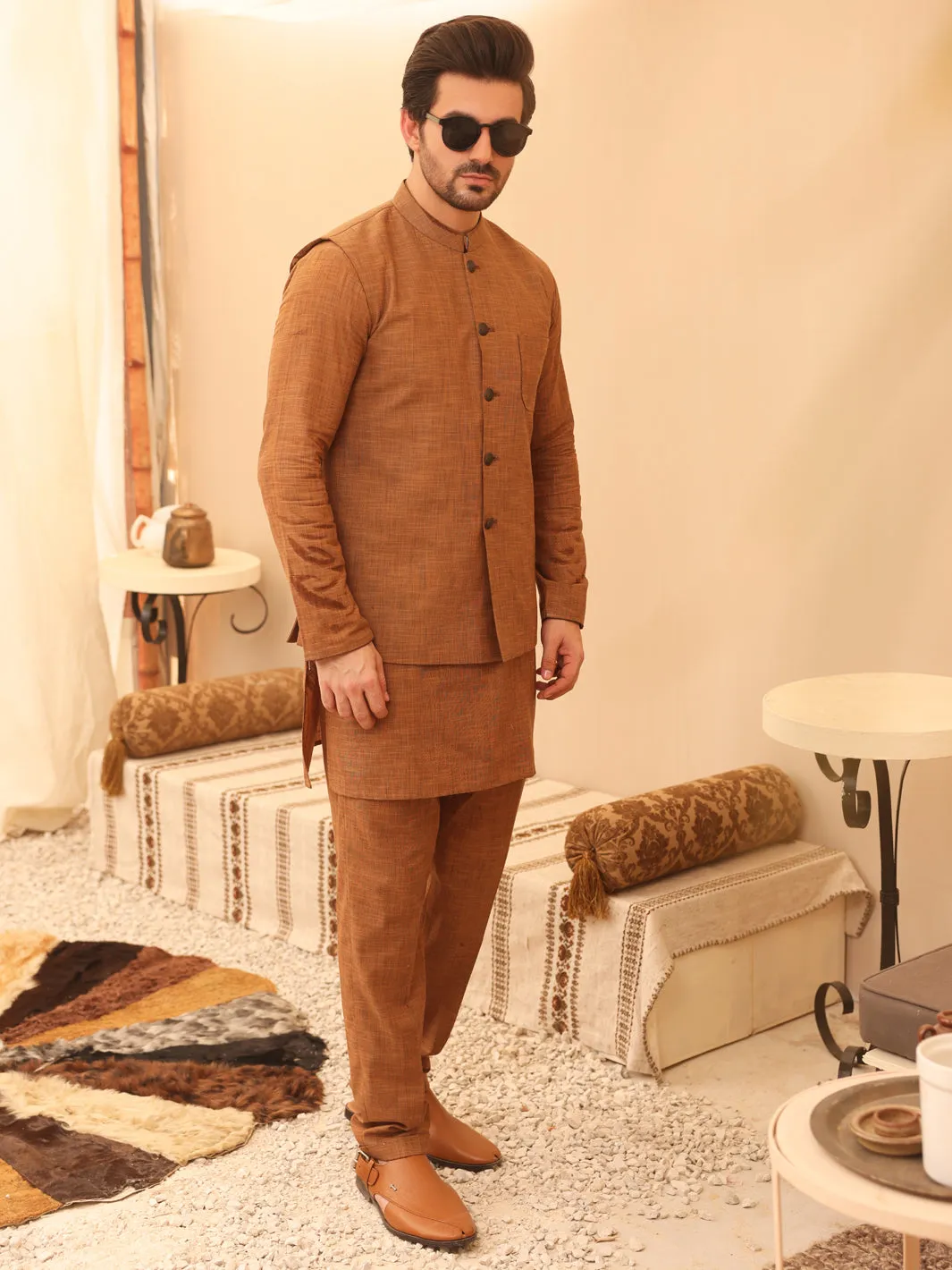 Brown Waistcoat & Kurta Trouser - AL-KWT-003
