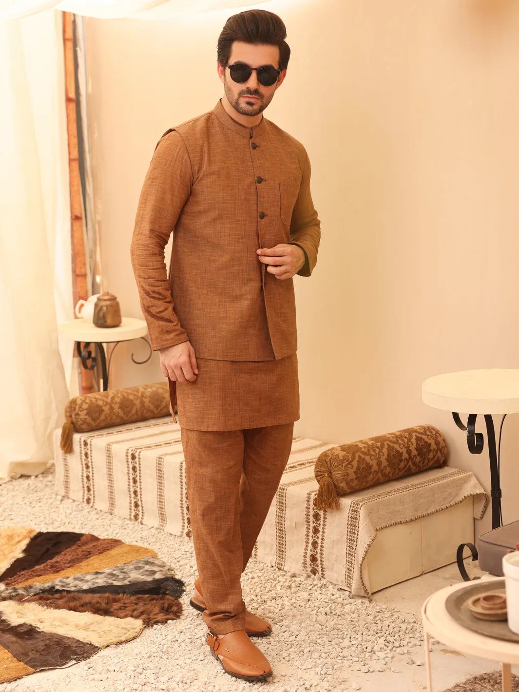 Brown Waistcoat & Kurta Trouser - AL-KWT-003