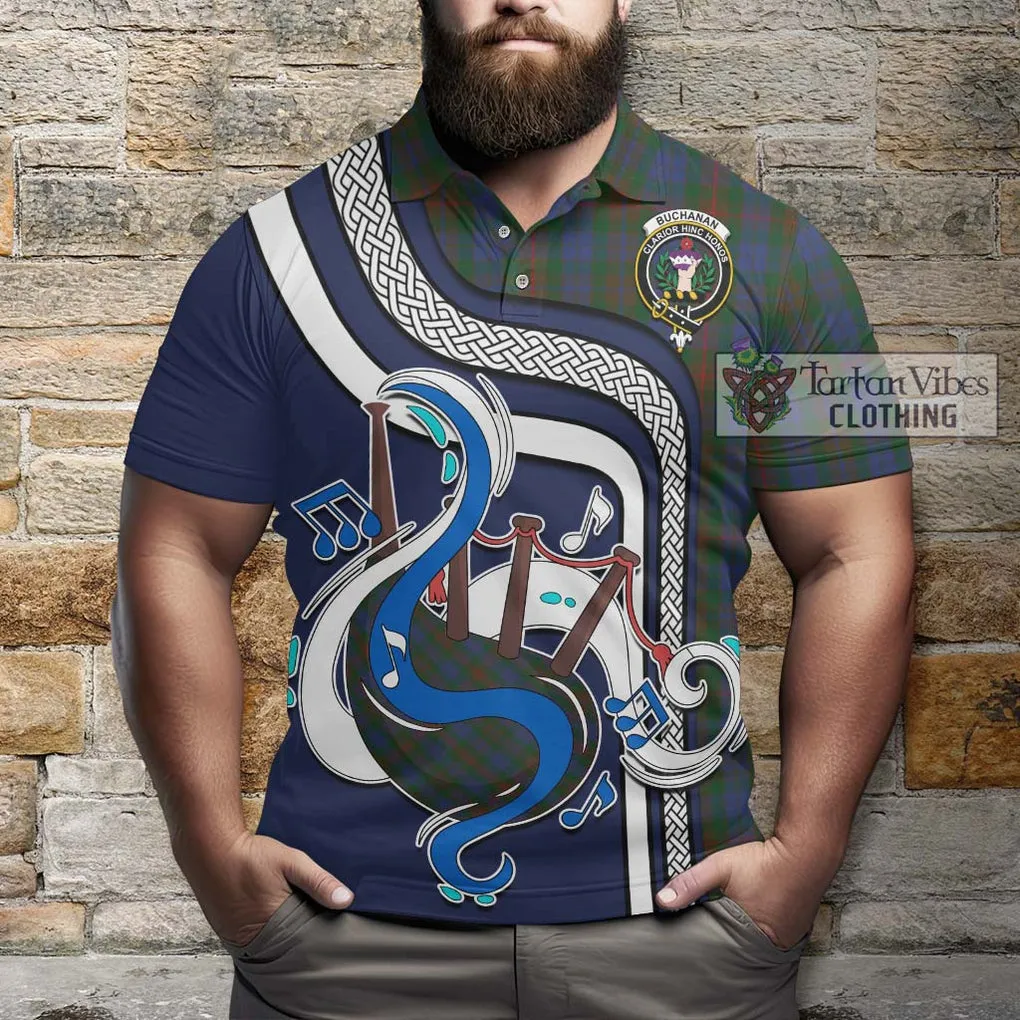 Buchanan Hunting Tartan Polo Shirt with Epic Bagpipe Style