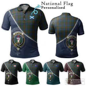 Buchanan Hunting Tartan Polo Shirt with Personalised National Flag and Family Crest Half Style