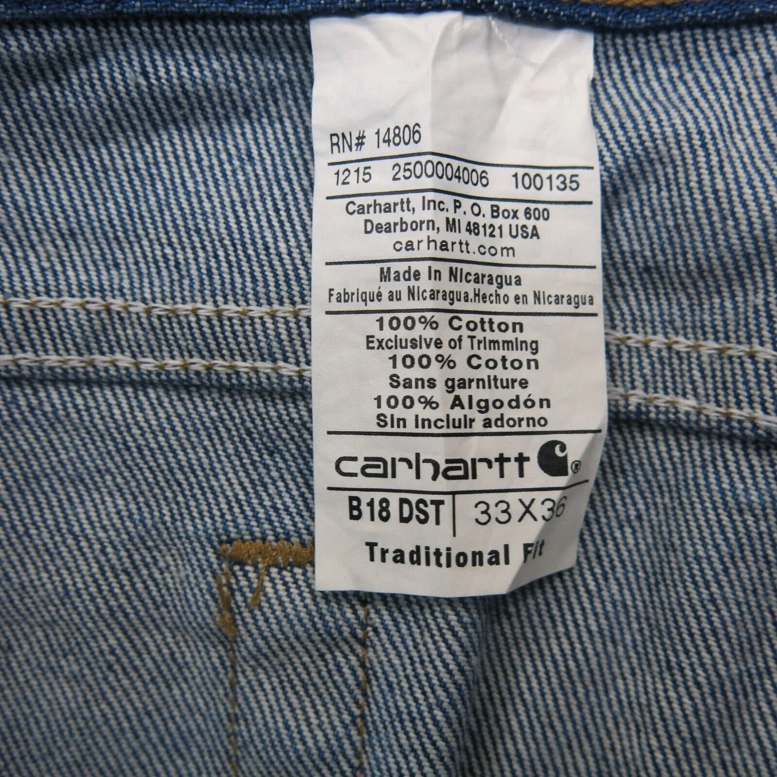 Carhartt Mens Stretch Tapered Leg Denim Jeans High Rise Blue Size 33X36 NWT