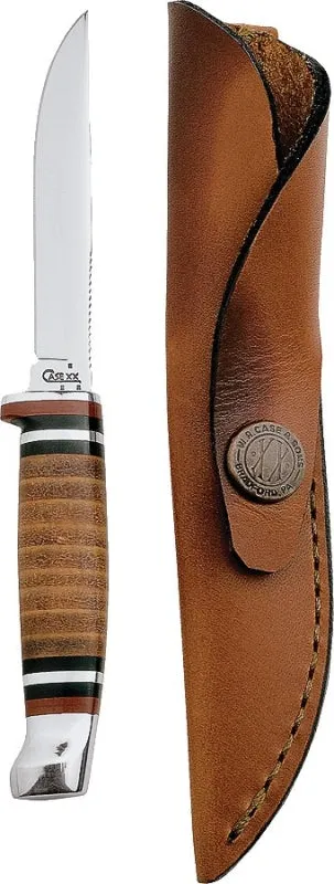 CASE 379 Utility Knife with Leather Sheath, 3.13 in L Blade, Stainless Steel Blade, Brown/Tan Handle :EA: QUANTITY: 1