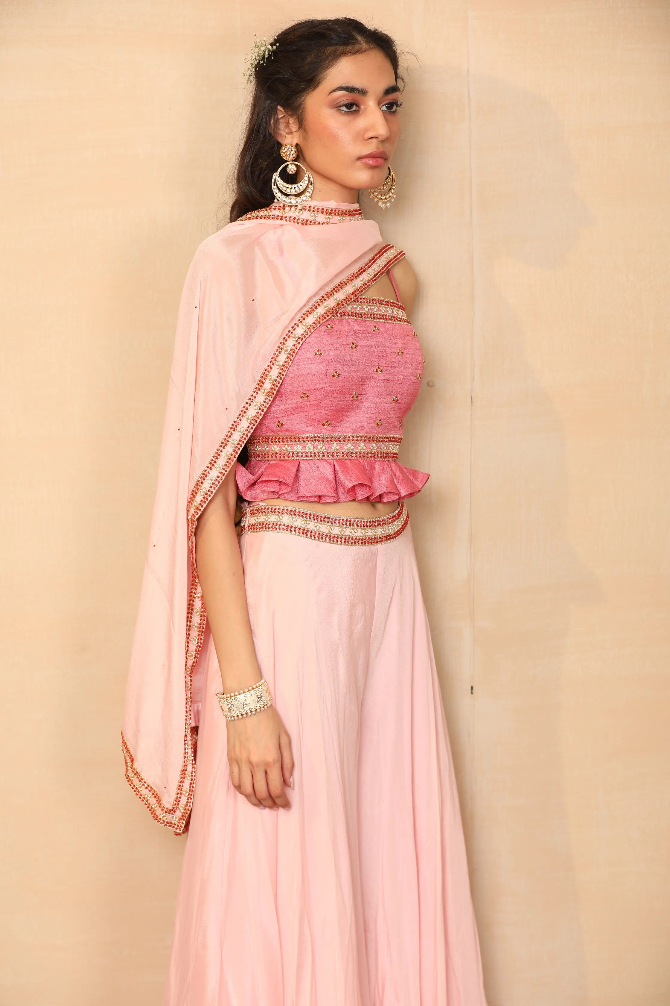 Celeste Pink Bustier And Flared Pants