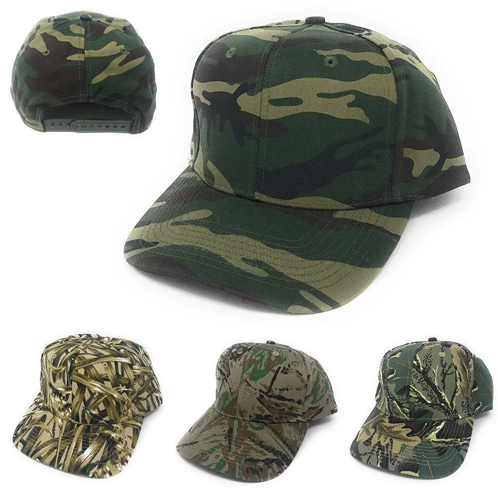 Cotton Twill Camo Camouflage 6 Panel Hunting Fishing Baseball Snapback Hats Caps
