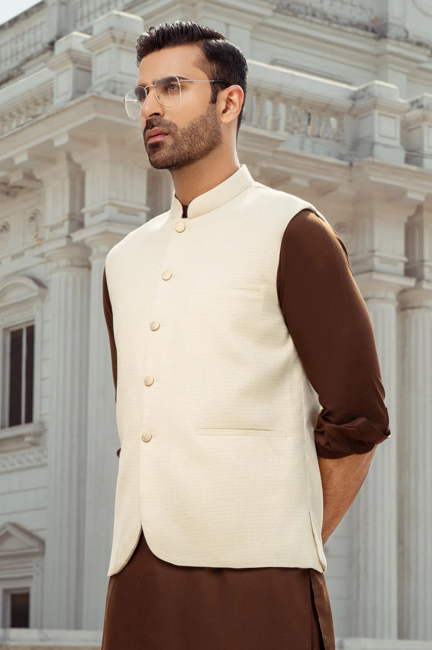 Cream Hearing Bone Waistcoat