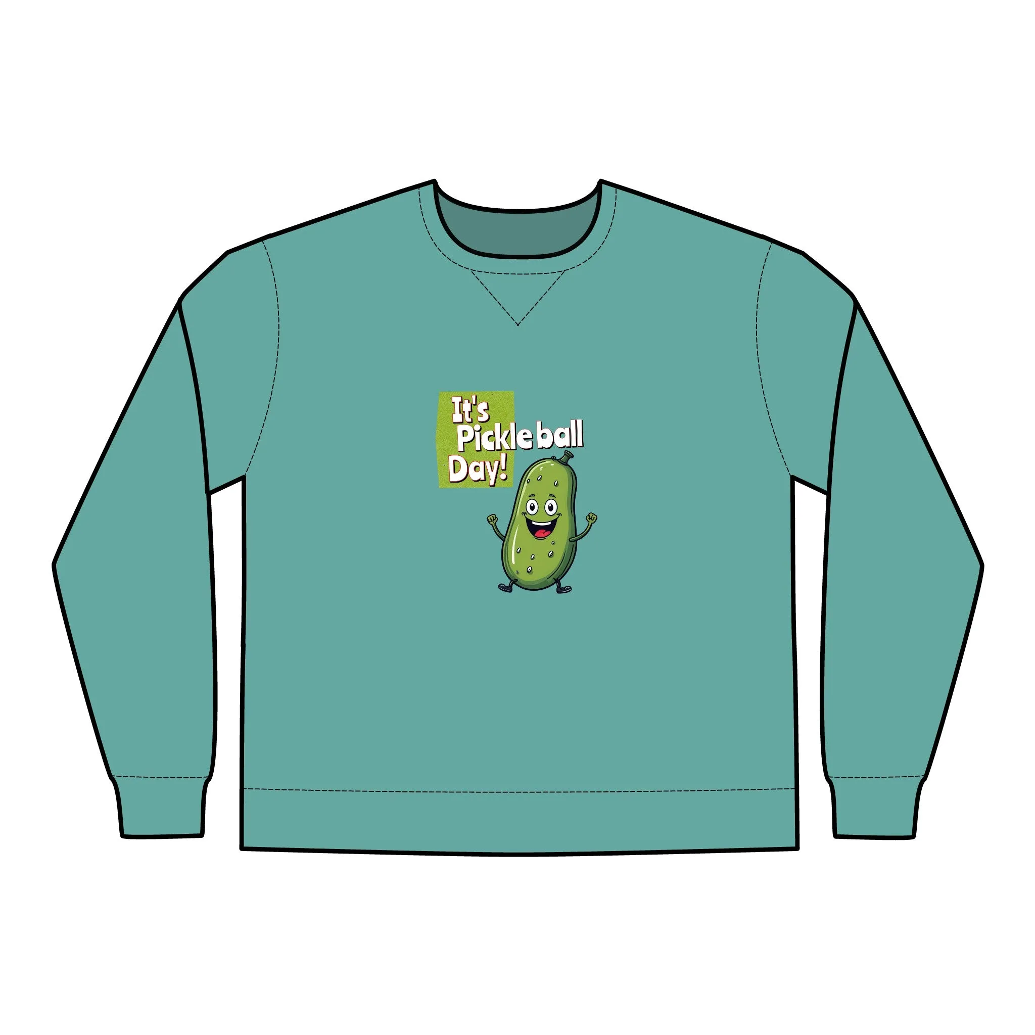 Crewneck Sweatshirt - Happy Pickle Dude - It's Pickleball Day Design