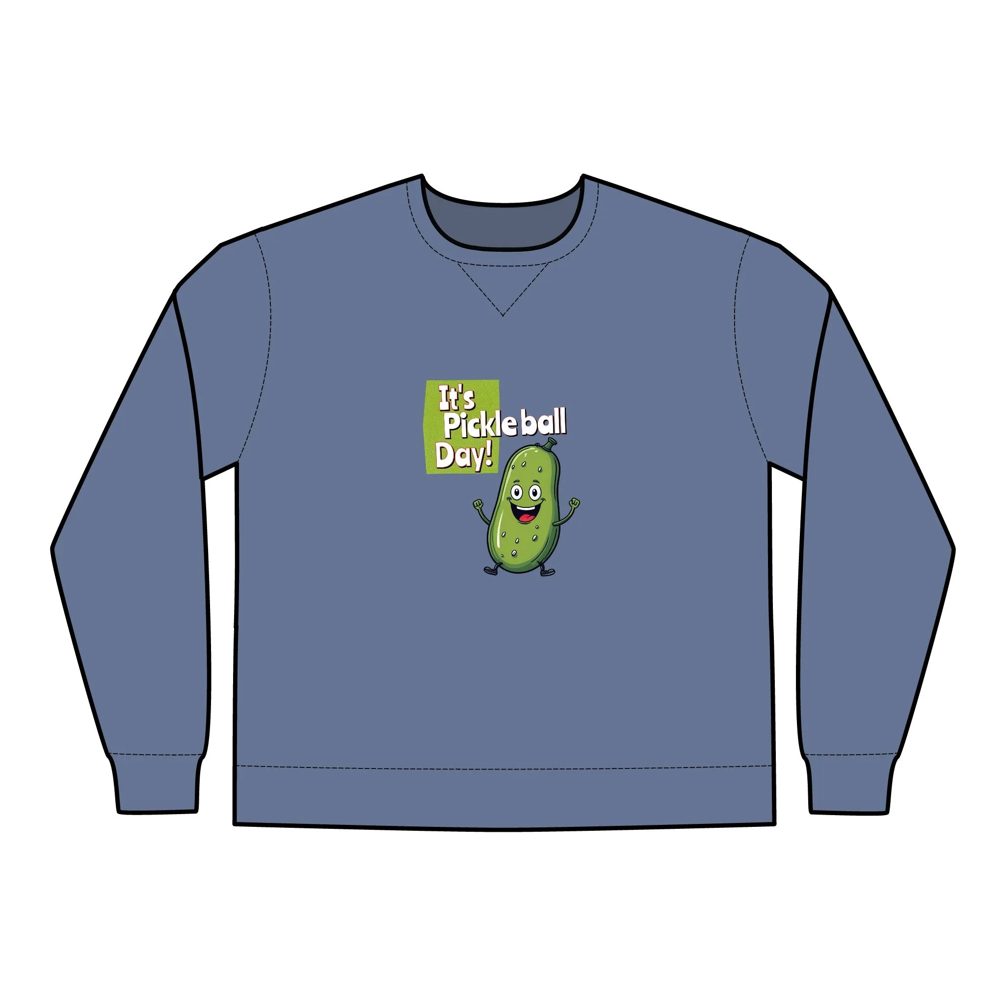 Crewneck Sweatshirt - Happy Pickle Dude - It's Pickleball Day Design