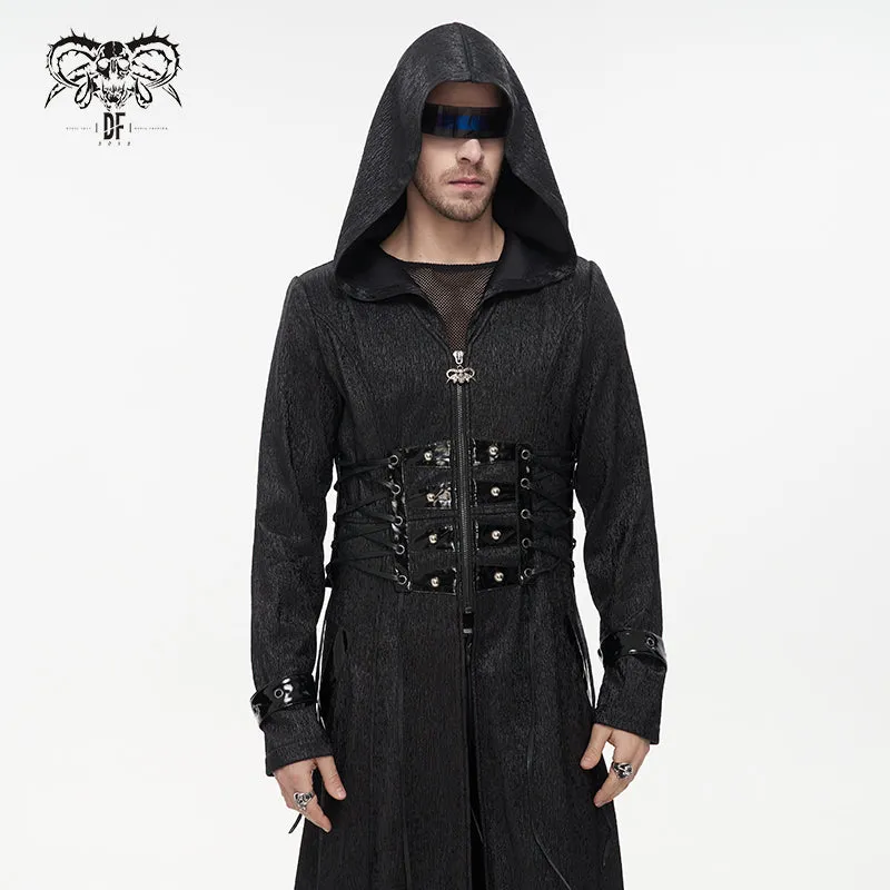 ct194 black men's fake girdle slim fit punk hooded men coat
