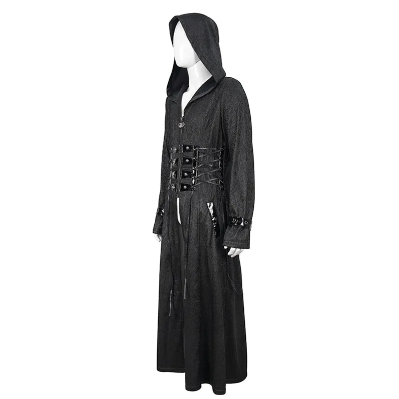 ct194 black men's fake girdle slim fit punk hooded men coat