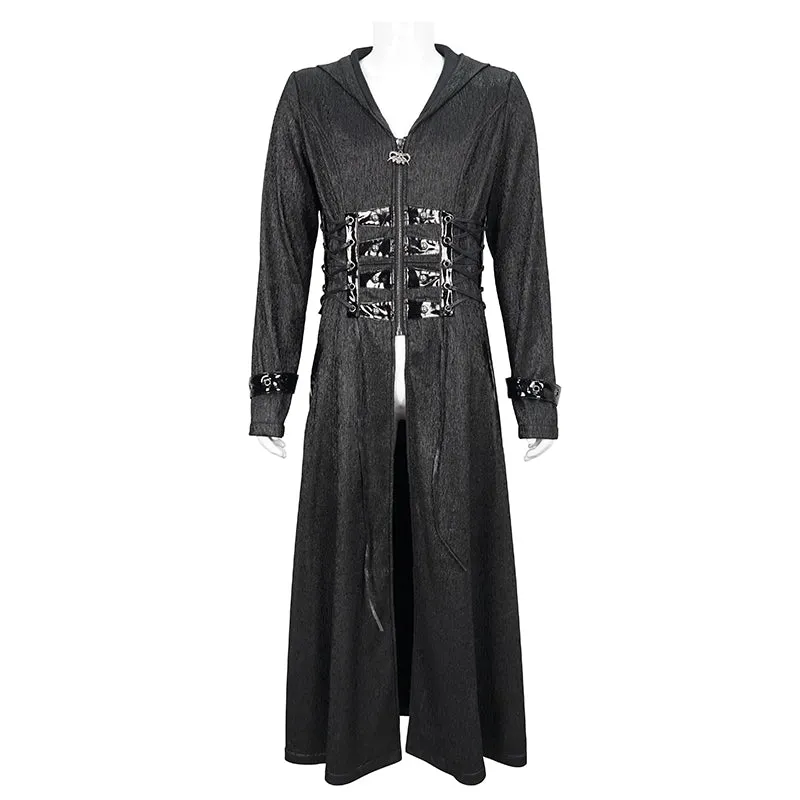 ct194 black men's fake girdle slim fit punk hooded men coat