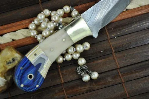Custom Made Damascus Hunting Knife Bone & Micarta Handle
