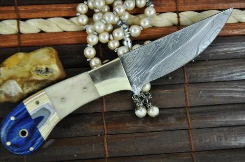 Custom Made Damascus Hunting Knife Bone & Micarta Handle