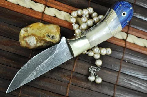 Custom Made Damascus Hunting Knife Bone & Micarta Handle