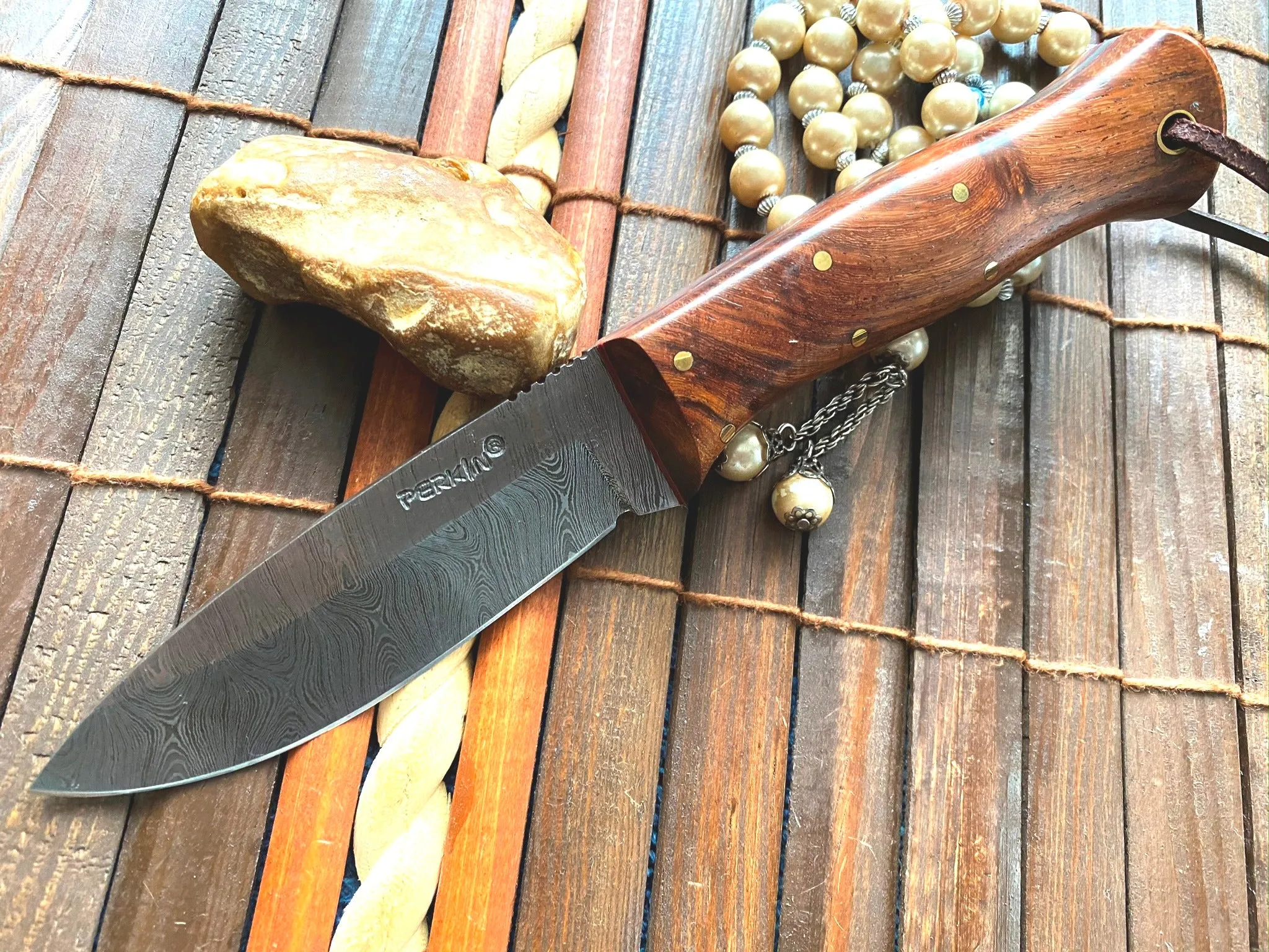 Damascus Knife Handmade Hunting Knife with Sheath 7.8 inches Fixed Blade Knife - 59
