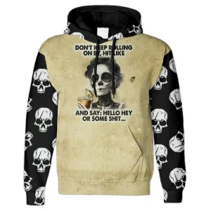 Dont Keep Rolling Gothic Skull All Over Print Unisex Pullover Hoodie