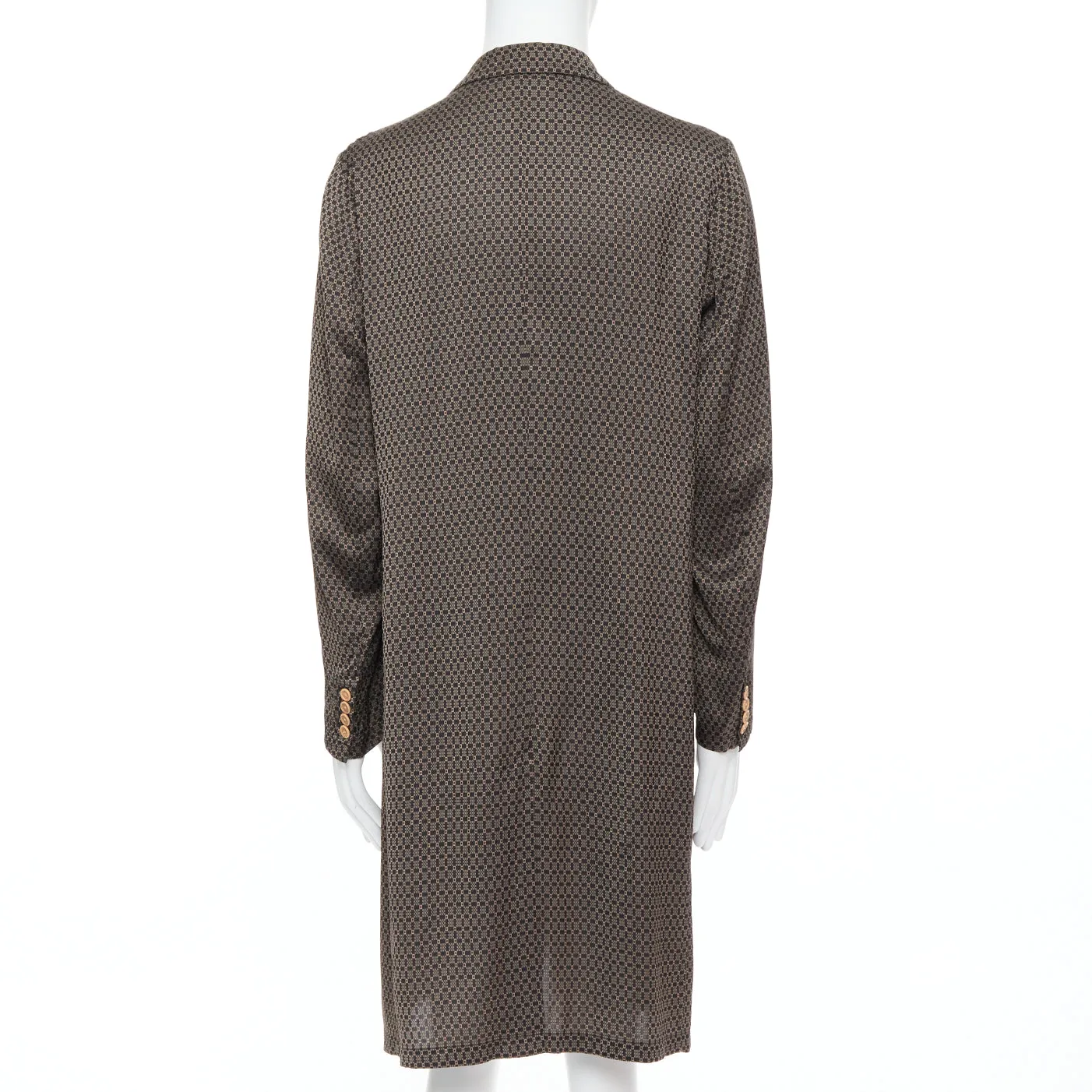 DRIES VAN NOTEN brown ethnic geometric print viscose silk robe coat IT50 L