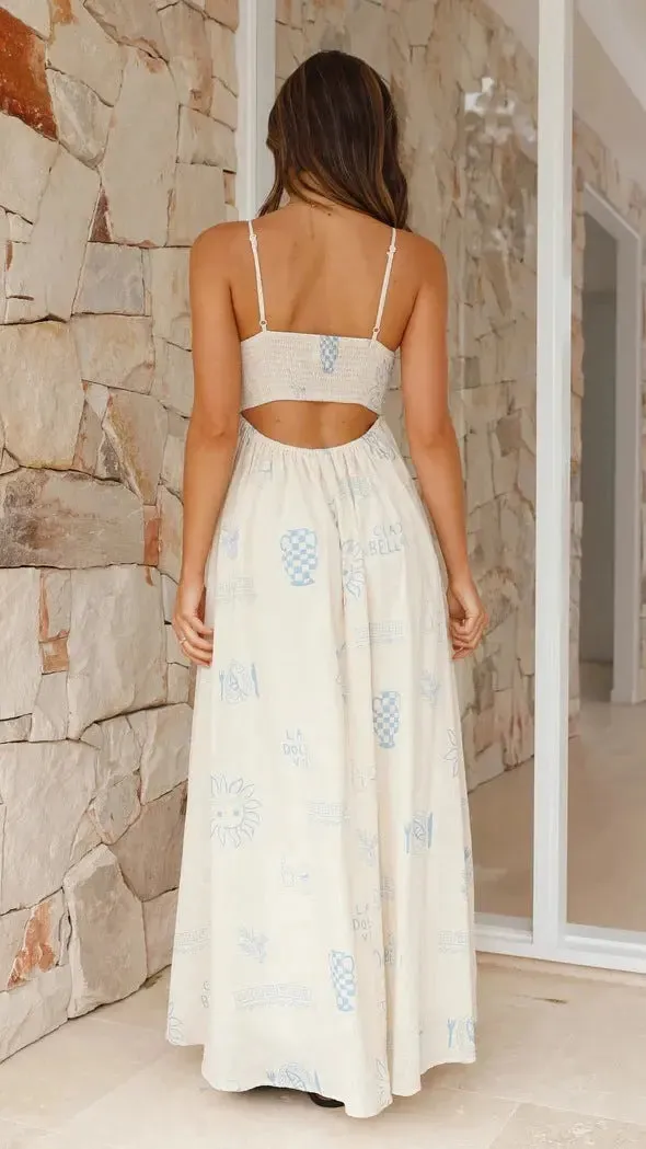Fashionable Printed Spaghetti Strap Backless Dress