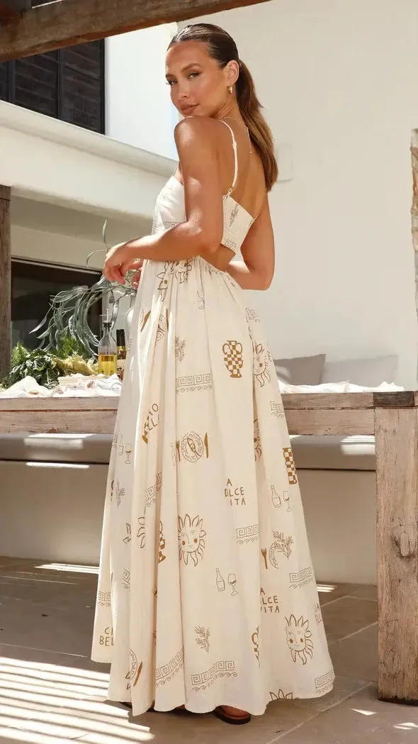 Fashionable Printed Spaghetti Strap Backless Dress