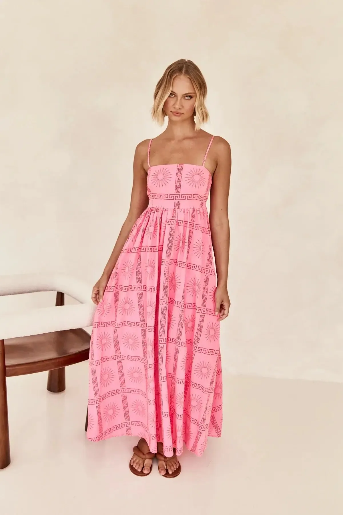 Fashionable Printed Spaghetti Strap Backless Dress