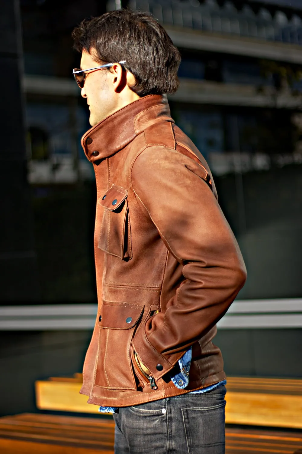 FIELD Leather Jacket   - Vintage Brown Mid-Length