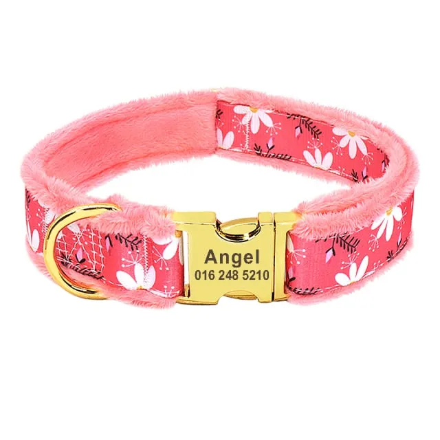 Free Engraving | Flannel Padded Dog Collar Personalized Collar Engraved ID Tag Collar