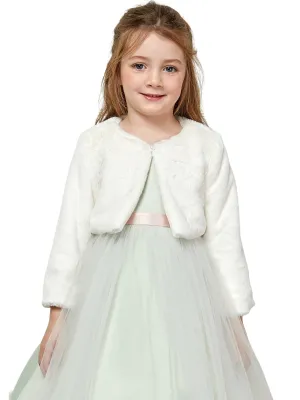 Girls Ivory Pearl Button Ultra Soft Faux Fur Coat with Silky Lining, Sizes 2-16