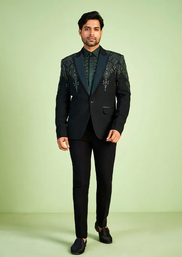 Green Poly Viscose Shimmer Suit with zari work