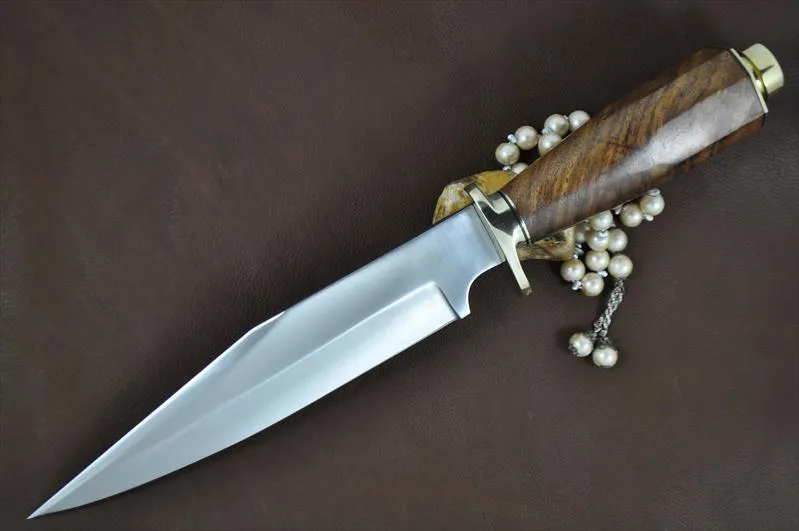 Handcrafted 440c Steel Bowie Knife With Burl Wood Handle