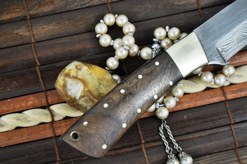 Handcrafted Beautiful Camping Knife With Burl Wood And Brass Pins Handle