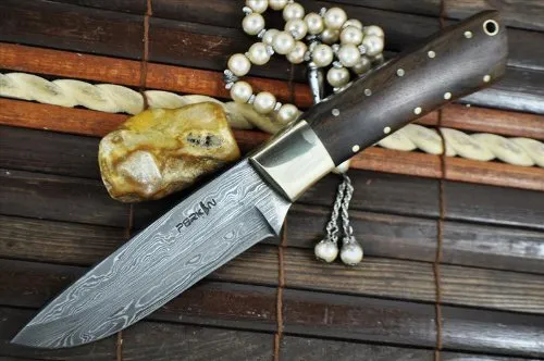 Handcrafted Beautiful Camping Knife With Burl Wood And Brass Pins Handle