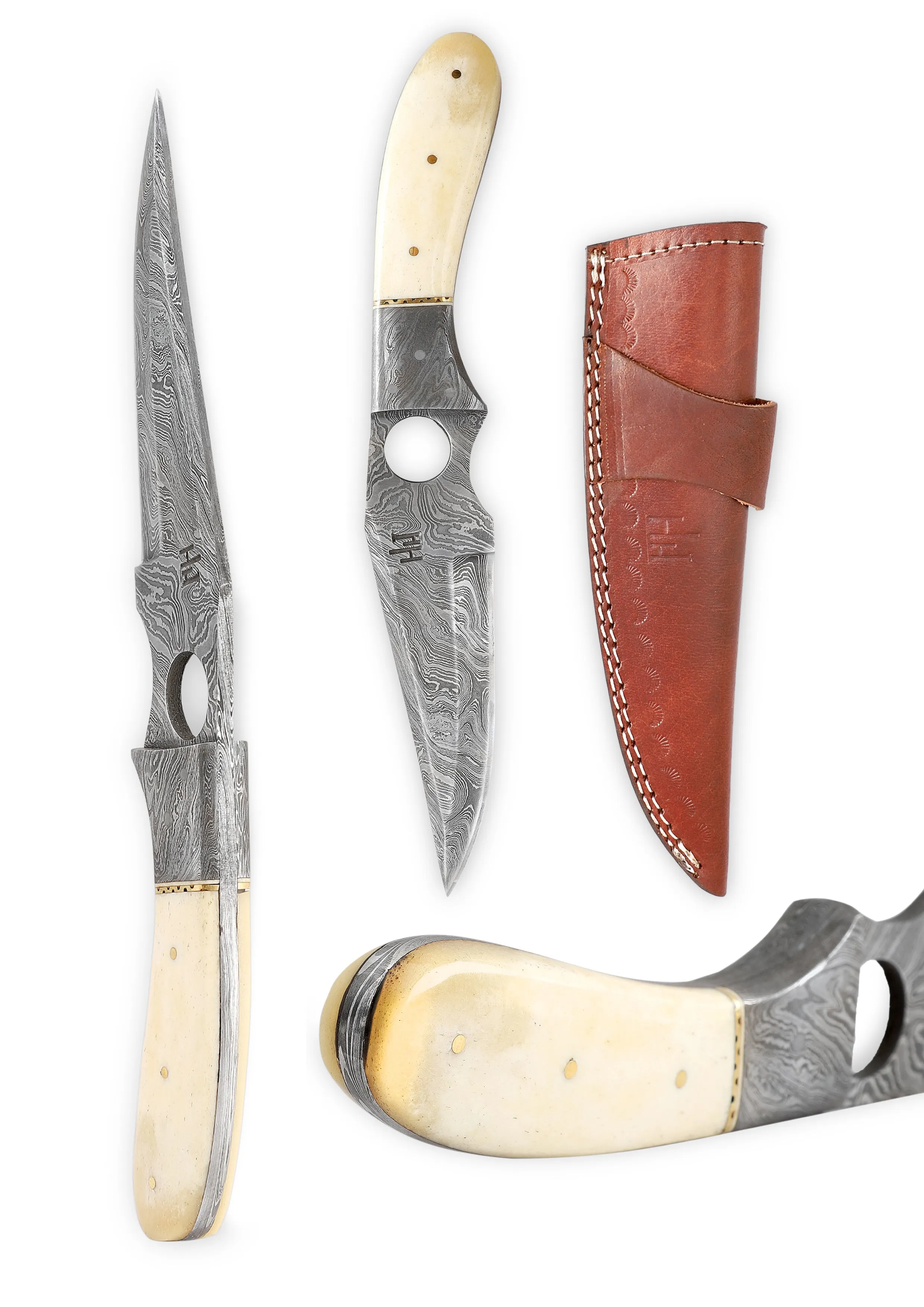 Handmade Damascus Steel Hunting Knife Camping Knife Full Tanfg with Leather Sheath