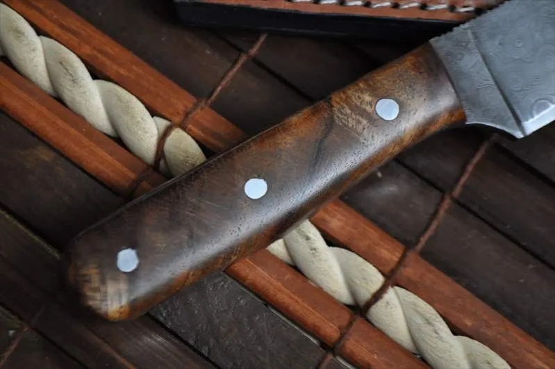 Handmade Hunting Knife Damascus Steel & burl Wood